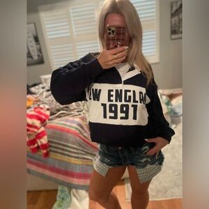 New England 1991 navy blue White Pullover polo rugby longsleeve top S wild Fable